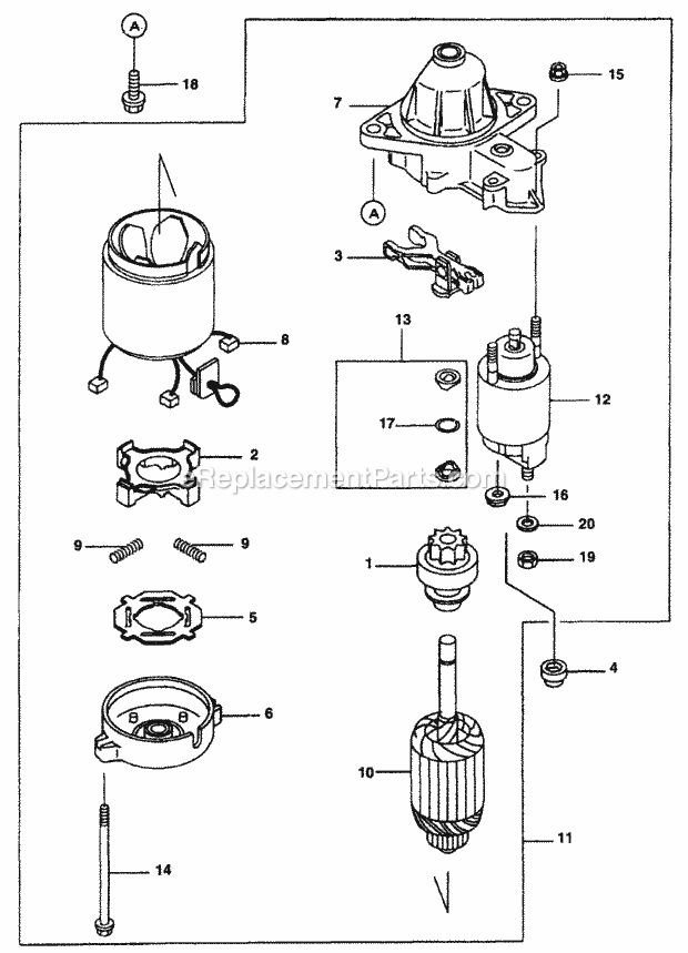 Starter Diagram and Parts List for Z48L 53AC365M100, 53BA1D5M100 Cub Cadet Lawn Mower